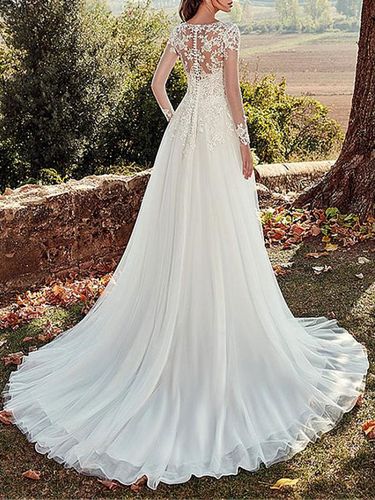 Robe de mariée; robe de mariage;robe de mariée en dentelle; Robe de mariée manche longue - milanoo.com - Modalova