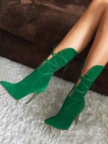 Bottes à talons hautss bottines à lacets à bout pointu - milanoo.com - Modalova