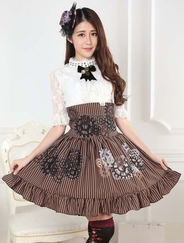 Classique taille haute Brune Jupe lolita douse excellente en polyester impression avec dentelle Déguisements Halloween - milanoo.com - Modalova