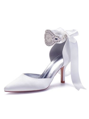 Chaussures de mariage Satin Bleu Bout pointu Perles Talon aiguille Retour Bow Chaussures de mariée - milanoo.com - Modalova