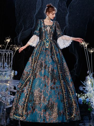 Robe Victorienne Style Marie-Antoinette à Manches Évasées Costurer de Bal Masqué Rococo avec Dentelle et Broderie - milanoo.com - Modalova