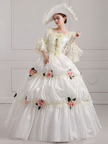 Robe Vintage 18ème siècle Costumes rétro brodé Marie Antoinette Opéra couvre-chef ensemble de costumes - milanoo.com - Modalova