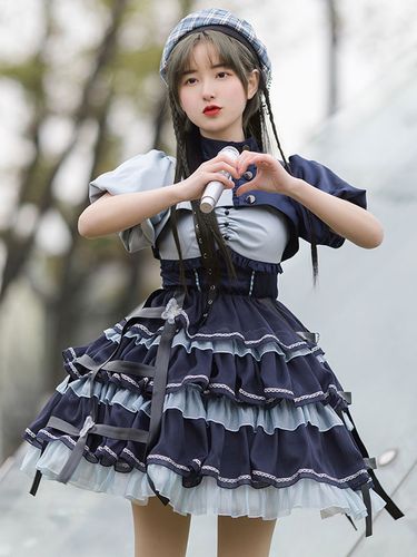 Douce Lolita JSK robe 2-Pièces Set Blue marine à volant robe idol - milanoo.com - Modalova