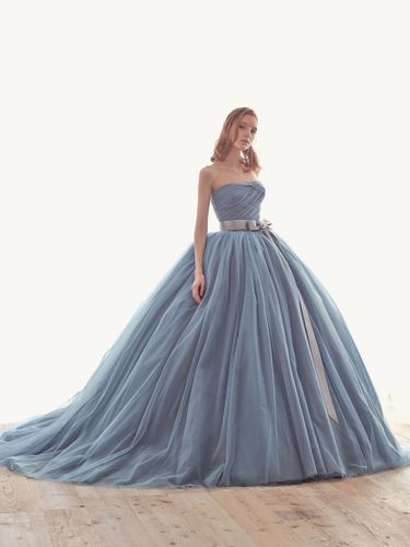 Robe de mariée bleue avec train bustier sans manches à lacets taille naturelle longue tull polyester robes de mariée - milanoo.com - Modalova