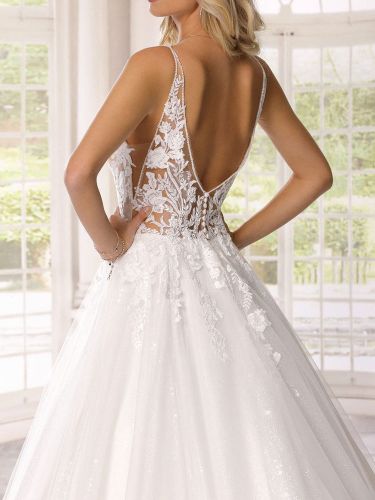 Robe de mariée simple robe de mariage col V décolleté à traîne - milanoo.com - Modalova