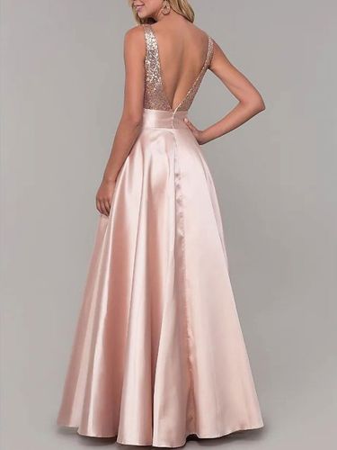 Robe de soirée robe de bal col V jupe plissée au sol - milanoo.com - Modalova