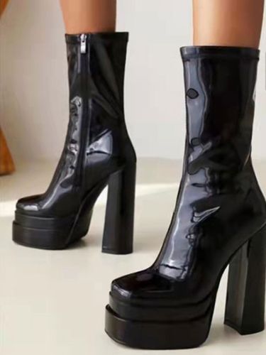 Bottines à Talons Hauts à Plateforme avec Bout Carré Unicolore - milanoo.com - Modalova