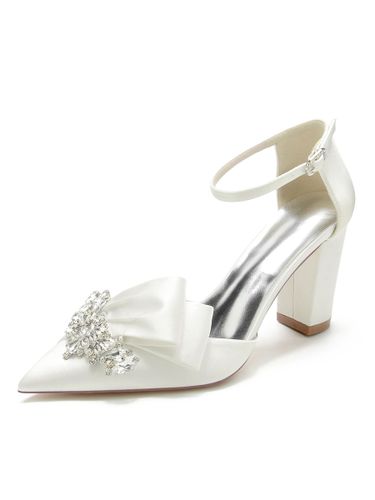 Chaussures de mariage Strass Satin Bout pointu Talon épais Chaussures de mariée - milanoo.com - Modalova