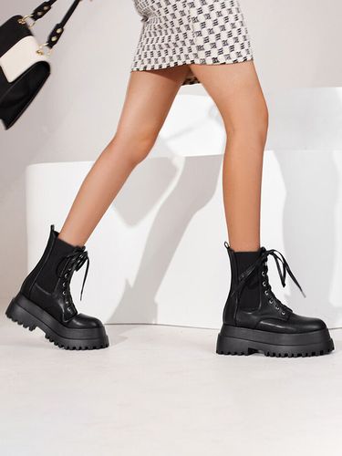 Bottines à Plateforme à Zip en Cuir Synthétique Unicolore - milanoo.com - Modalova