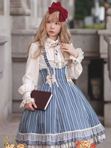 Robe Lolita Classique Nœuds En Coton Sans Manches Rayures Bleu Ciel Clair - milanoo.com - Modalova