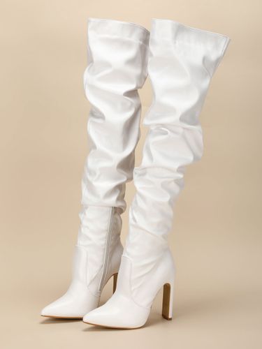 Cuissarde à Talons Hauts avec Bout Pointu Verni Unicolore - milanoo.com - Modalova