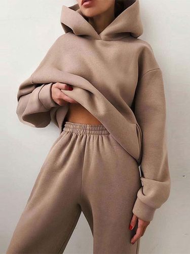Ensemble Deux Pièces Top À Capuche Pantalon Coffee Décontracté - milanoo.com - Modalova