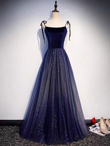 Robe de soirée A-ligne Conçu Décolleté Tulle Longueur Sol Robes de Soirée Sociale Personnalisation Gratuite - milanoo.com - Modalova