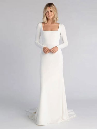 Robe de mariée simple 2026 en satin col carré zip sur dos à petite traîne - milanoo.com - Modalova
