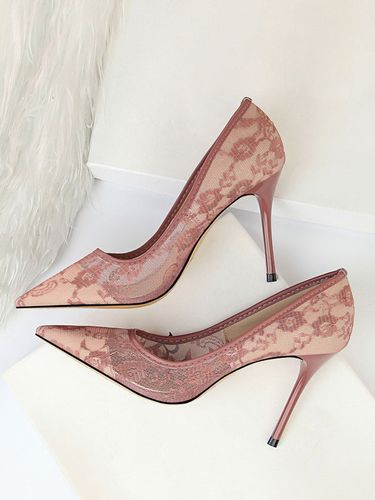 Chaussures De Mariée Transparentes Noires En Dentelle À Bout Pointu Escarpins Mariage - milanoo.com - Modalova