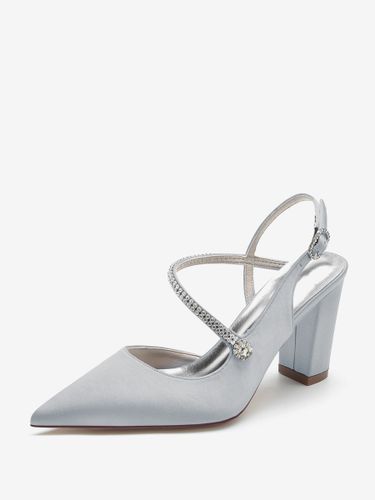 Chaussures De Mariages Satin Bout Pointu Strass Talon Épais Chaussures De Mariée - milanoo.com - Modalova