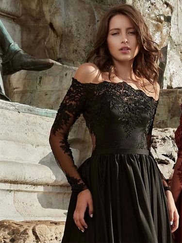Robes de mariée gothiques noires 2026 A-ligne manches longues en dentelle avec train robe de mariée personnalisation gratuite - milanoo.com - Modalova
