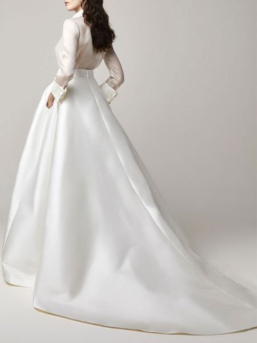 Robe de mariée vintage charleston 2 pièces col V manche longue à traîne - milanoo.com - Modalova