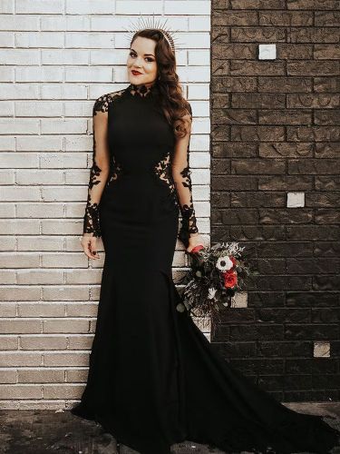 Robe de mariée gothique sirène manches longues en dentelle avec traîne robe de mariée personnalisation gratuite - milanoo.com - Modalova
