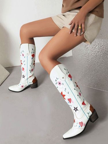 Bottes Mi-mollet à Talons Hauts avec Bout Pointu en Cuir Synthétique Imprimés Chaussures de Mariée Bohème - milanoo.com - Modalova