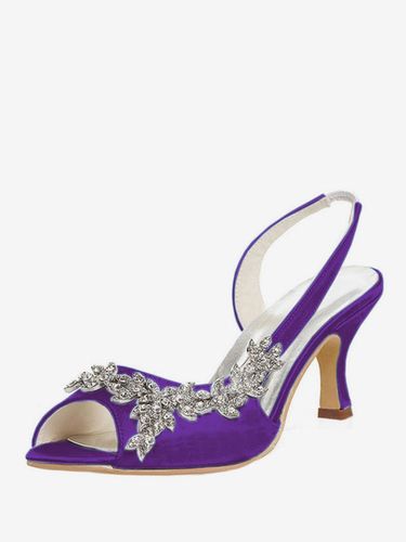 Chaussures de Mère de Mariée 2026 Bout Ouvert Strass Slingbacks Chaussures de Mariage Talon de Chaton Chaussures de Mariée - milanoo.com - Modalova