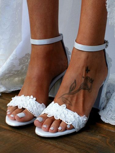 Sandales de mariée en cuir PU sandales de mariage brodées à bout ouvert - milanoo.com - Modalova