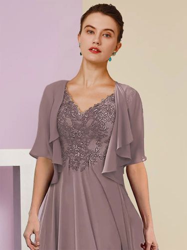 Robe de mère de mariée deux pièces col v manche courte en mousseline de soie - milanoo.com - Modalova