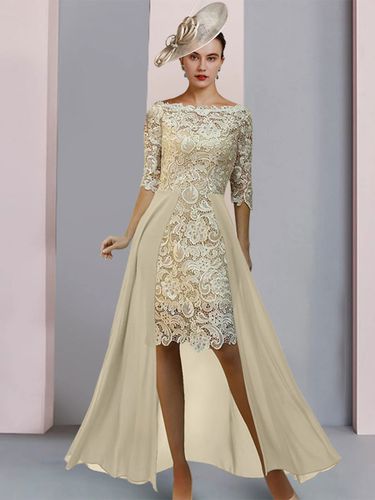 Robe de mère de mariée col bateau demie-manche en dentelle robe d'invitée mariage - milanoo.com - Modalova