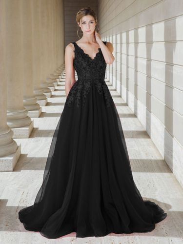 Robes de mariée gothiques en dentelle A-ligne sans manches longueur au sol robe de mariée personnalisation gratuite - milanoo.com - Modalova