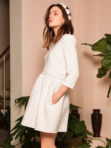 Robe de mariée courte robe de mariage civil col rond3/4 manches zip sur dos - milanoo.com - Modalova