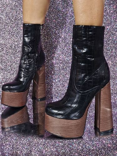 Bottines à bout rond et talon épaiss - milanoo.com - Modalova