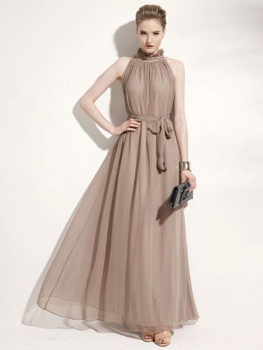 Robe Longue D'Été Robe De Plage Sans Manche En Mousseline De Soie À Col Montant Avec Ceinture - milanoo.com - Modalova