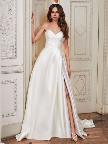 Robes de mariée loyales robe de mariée trapèze sans manches en tissu satiné - milanoo.com - Modalova