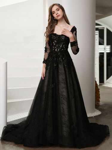 Robes de mariée gothiques en dentelle ligne a sans manches taille naturelle traîne Court robe de mariée - milanoo.com - Modalova