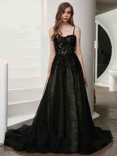 Robes de mariée gothiques en dentelle ligne a sans manches taille naturelle traîne Court robe de mariée - milanoo.com - Modalova