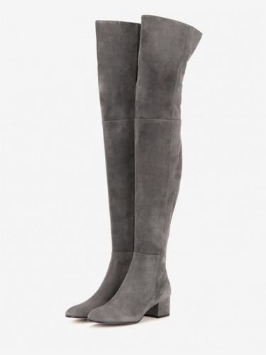 Cuissardes à talon bloc; cuissardes en daim; - milanoo.com - Modalova