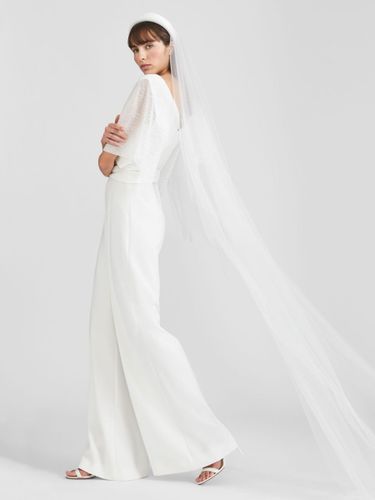 Combinaison de mariée tenue de mariée blanche col V manche courte zip sur dos - milanoo.com - Modalova