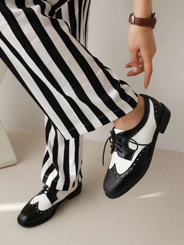 S Bout Rond Chiot Talon PU Cuir Richelieus - milanoo.com - Modalova
