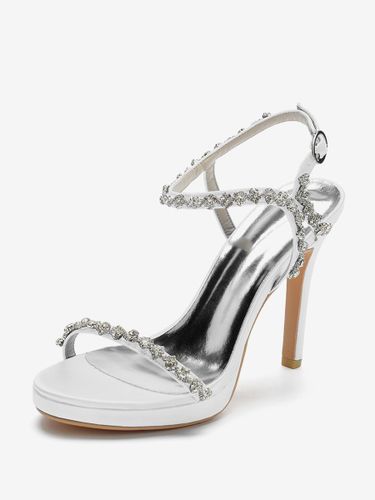 Chaussures de mariage en satin Bout ouvert Strass Boucle Détail Talon aiguille Sandales de mariée - milanoo.com - Modalova