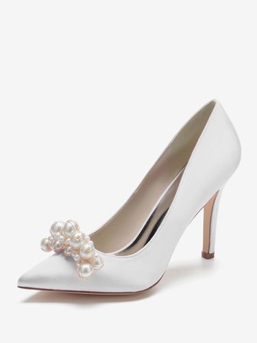 Chaussures de mariage à talons hauts Satin Bout pointu Perles Talon aiguille Escarpins de mariée - milanoo.com - Modalova