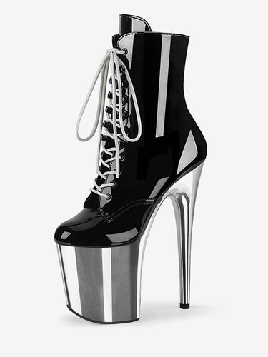 Bottes noires sexy à talons hauts plateforme à bout rond à lacets Sky High Plus Size Pole Dance Shoes - milanoo.com - Modalova