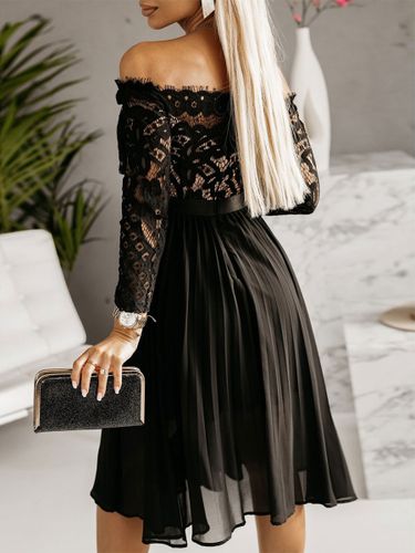 Mini Robes Robe Courte En Dentelle À Manches Longues Col Bateau - milanoo.com - Modalova