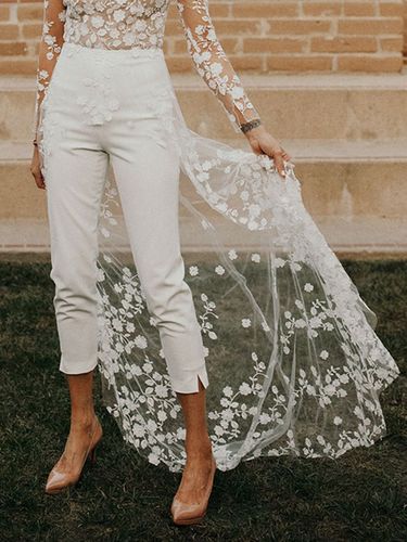 Pantalon de mariée ivoire en crêpe satin tenue de mariage - milanoo.com - Modalova