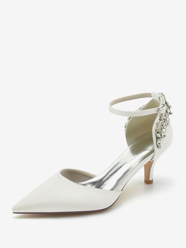Chaussures De Mariage Soie Satin Bout Pointu Strass Talon Chaussures De Mariée - milanoo.com - Modalova