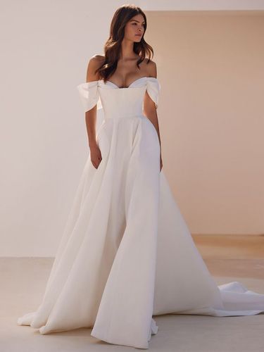 Robes de mariée vintage hors des épaules laçage sur dos à traîne - milanoo.com - Modalova