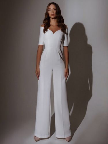 Combinaison de mariée tenue de mariage col en coeur manche courte - milanoo.com - Modalova