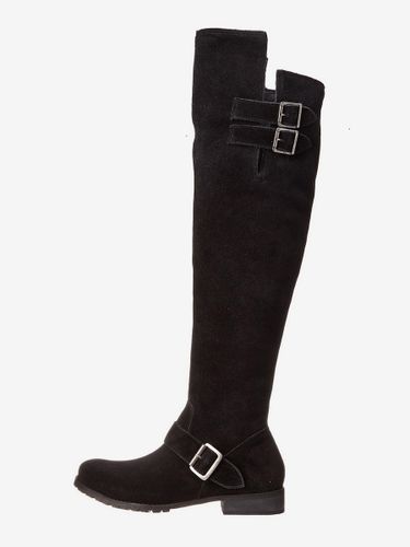 Bottes Plates En Daim À Bout Rond Détail De Boucle Cuissardes - milanoo.com - Modalova