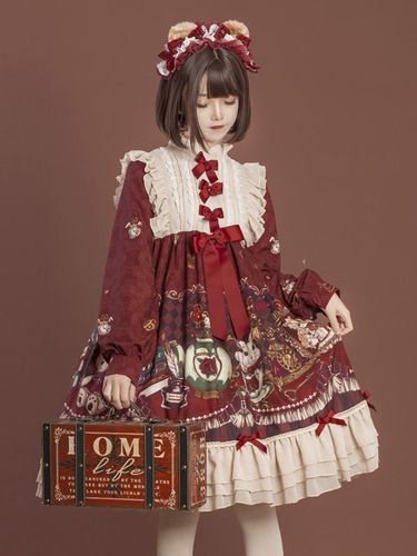 Robe Lolita Mignonne Robe Imprimée À Manches Longues - milanoo.com - Modalova