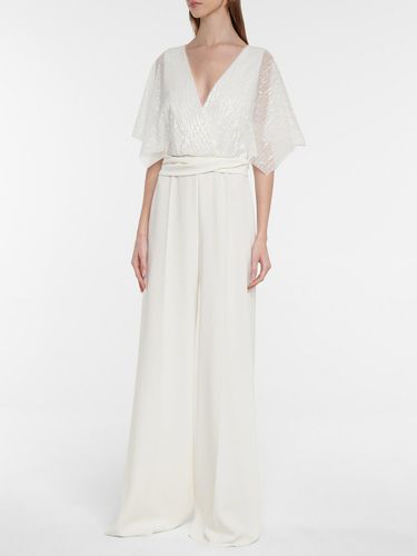 Combinaison de mariée à paillettes longueur au sol col en V manches courtes taille naturelle - milanoo.com - Modalova