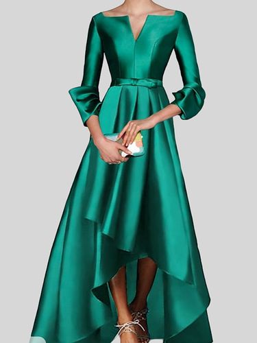 Robe de soirée trapèze col en v manches 3/4 fermeture éclair tissu satiné plissé robes de concours sociaux - milanoo.com - Modalova
